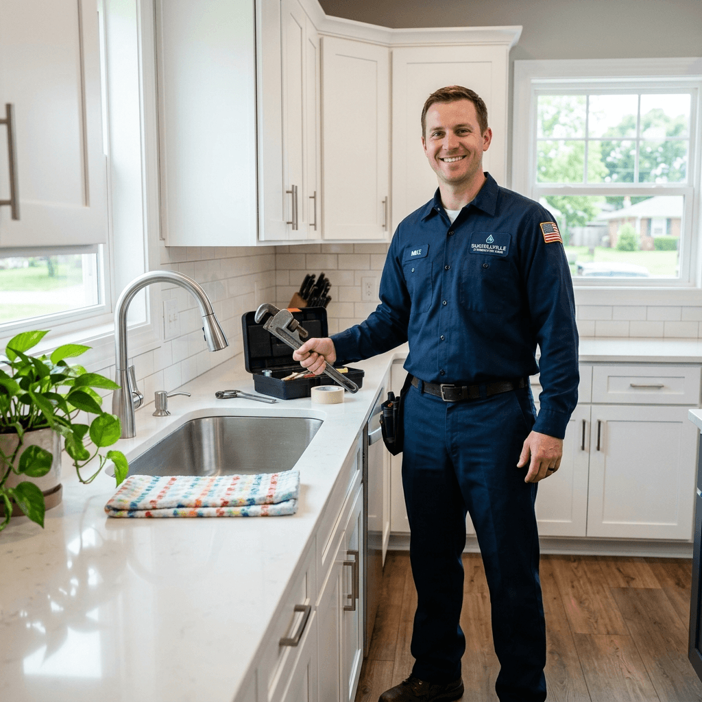 Licensed master plumber on a service call in Russellville, AR